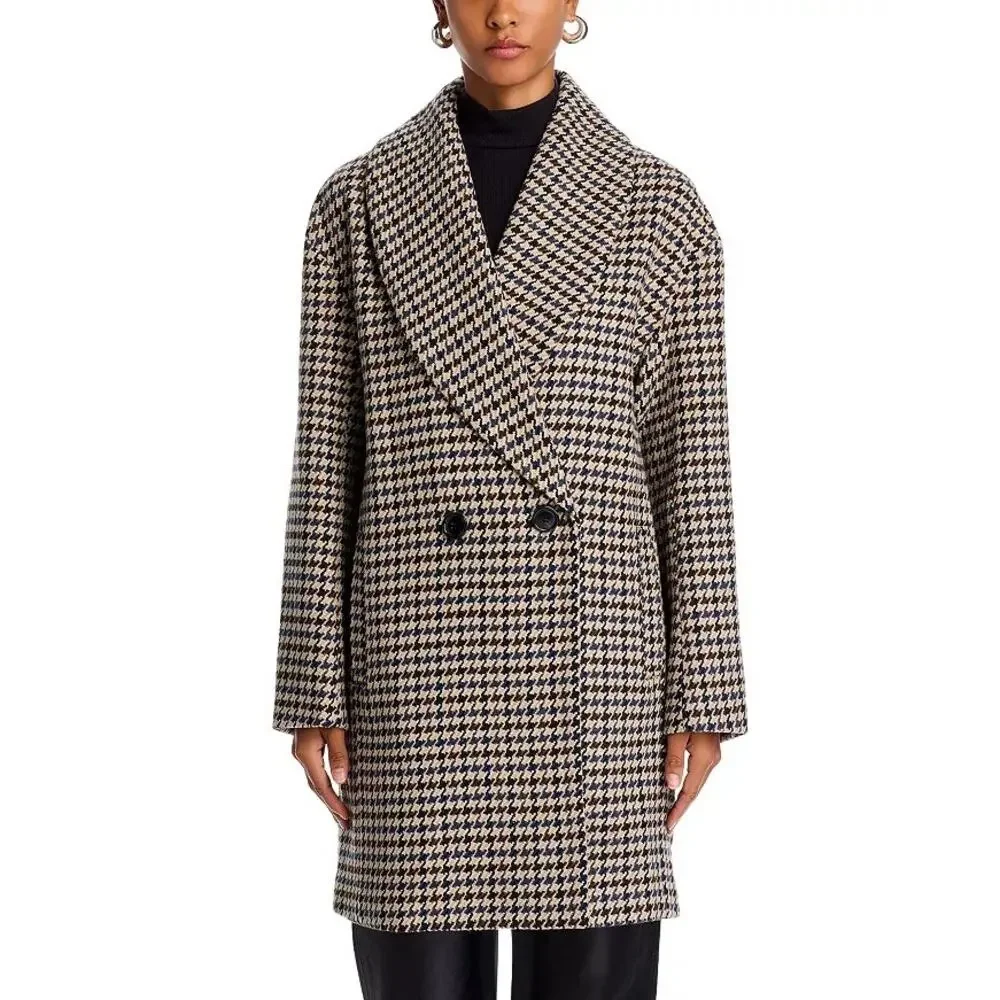 Bagatelle Women Brown Houndstooth Shawl Collar Oversize Mid Length Coat Size XL